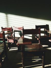Close-up of chairs on table