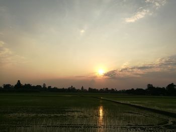 Scenic view of field against sky during sunset