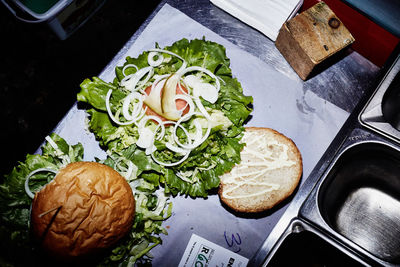 High angle view of food on table