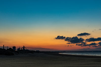 Scenic view of beach against sky during sunset