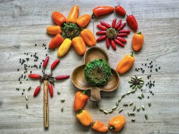 High angle view of fruits on table