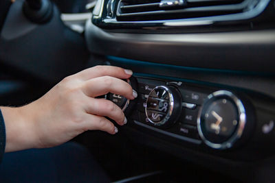 High angle view of woman driving car