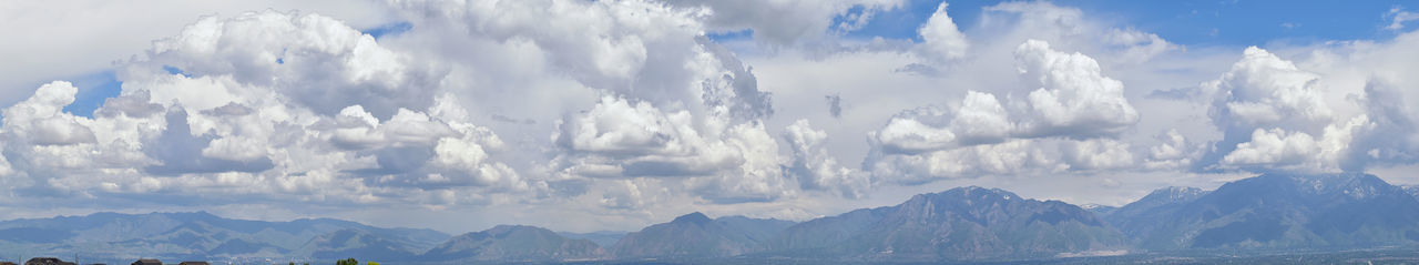 Panoramic view of mountains against cloudy sky