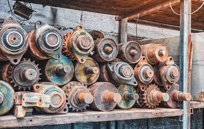 Gear shafts and metal corroded parts close up. vintage worn out corroded parts