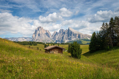 Scenic view of landscape and mountains against sky