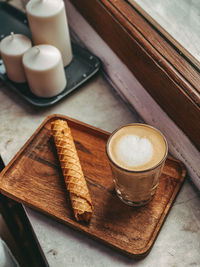 High angle view of coffee on table