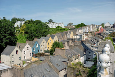 High angle view of townscape against sky