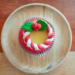 High angle view of cupcakes on table
