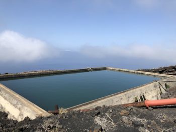 High angle view of bridge over sea against sky