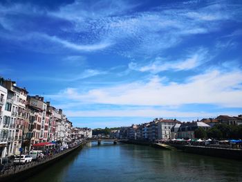 River amidst buildings in city against sky