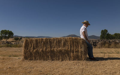 Adult man in cowboy hat in fields. castilla y leon, spain