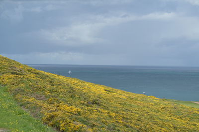 Scenic view of sea against cloudy sky