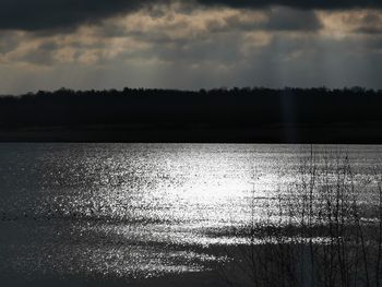 Scenic view of lake against sky at sunset