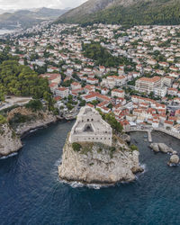 High angle view of buildings in city