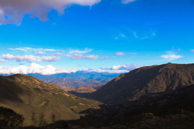 Scenic view of mountains against cloudy sky