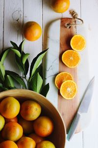 High angle view of oranges on table