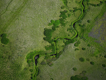 Aerial picture of meandering river in iceland