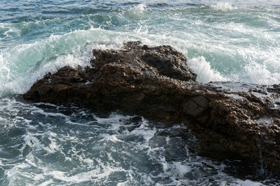 High angle view of rocks on beach