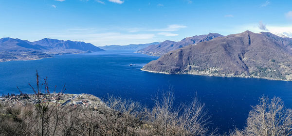 Scenic view of lake against blue sky