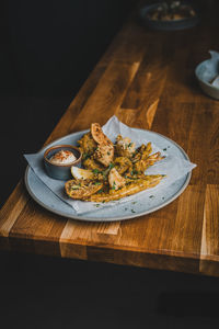 Close-up of food in plate on table