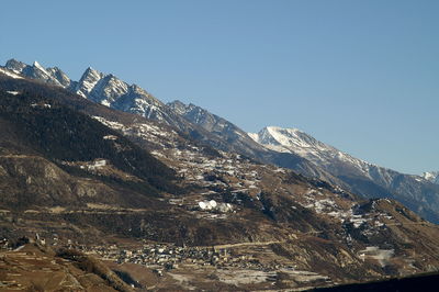 Rocky mountains against clear blue sky