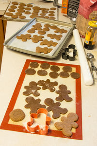 High angle view of cookies on table