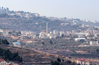 High angle view of buildings in city