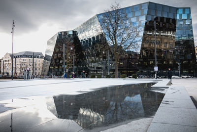 Buildings in city during winter