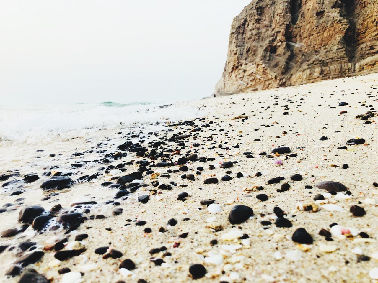 CLOSE-UP OF ROCKS ON BEACH