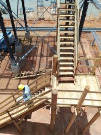 High angle view of worker working at construction site