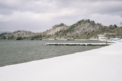 Scenic view of sea against sky during winter