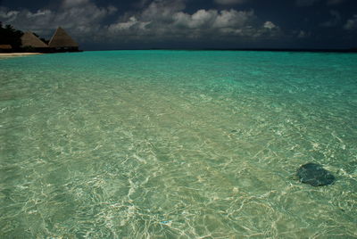 Scenic view of sea against cloudy sky