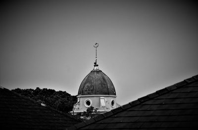 High section of roof of building against clear sky