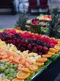 Close-up of chopped fruits in container