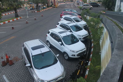 High angle view of vehicles on road