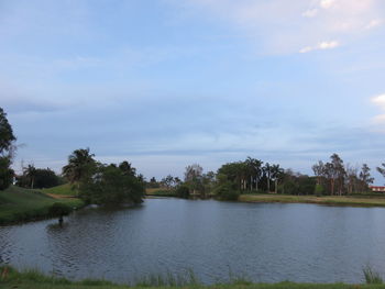 Scenic view of lake against sky