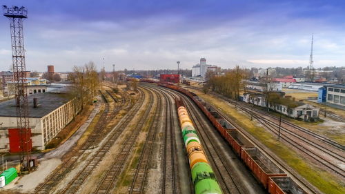 High angle view of train against sky