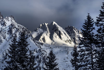 Scenic view of snow covered mountains against sky