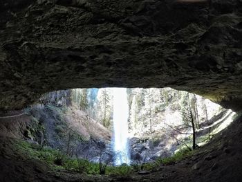 Low angle view of waterfall