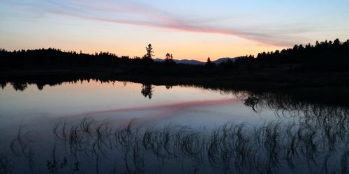 Scenic view of lake against sky during sunset