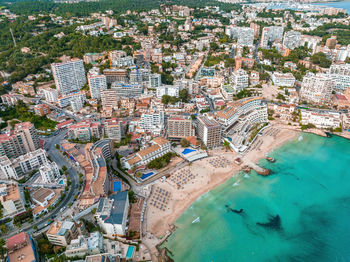 Aerial view on the island mallorca, port and sea, town palma-de-mallorca.