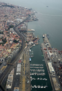 High angle view of street amidst buildings in city