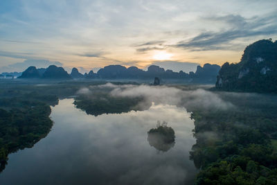 Scenic view of lake against sky during sunset