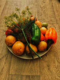 High angle view of fruits on table