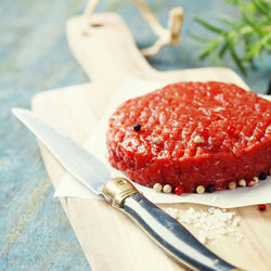 Close-up of strawberry cake on table