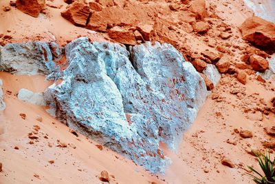 High angle view of rock formations on land