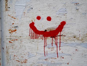 Red smiley face on wall