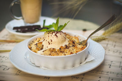 Close-up of dessert in plate on table