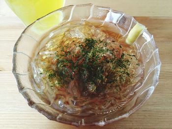 Close-up of served food on table