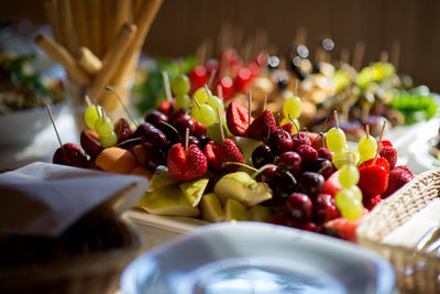 Close-up of fruits in bowl on table